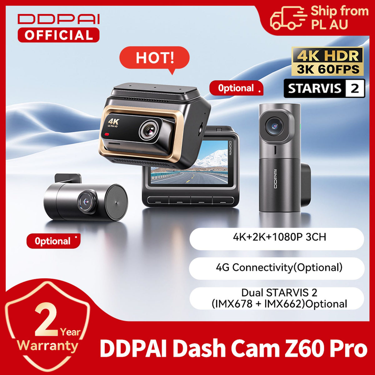 DDPAI Z60 Pro 2-Channel 4K Front and Rear Dash Cam with GPS