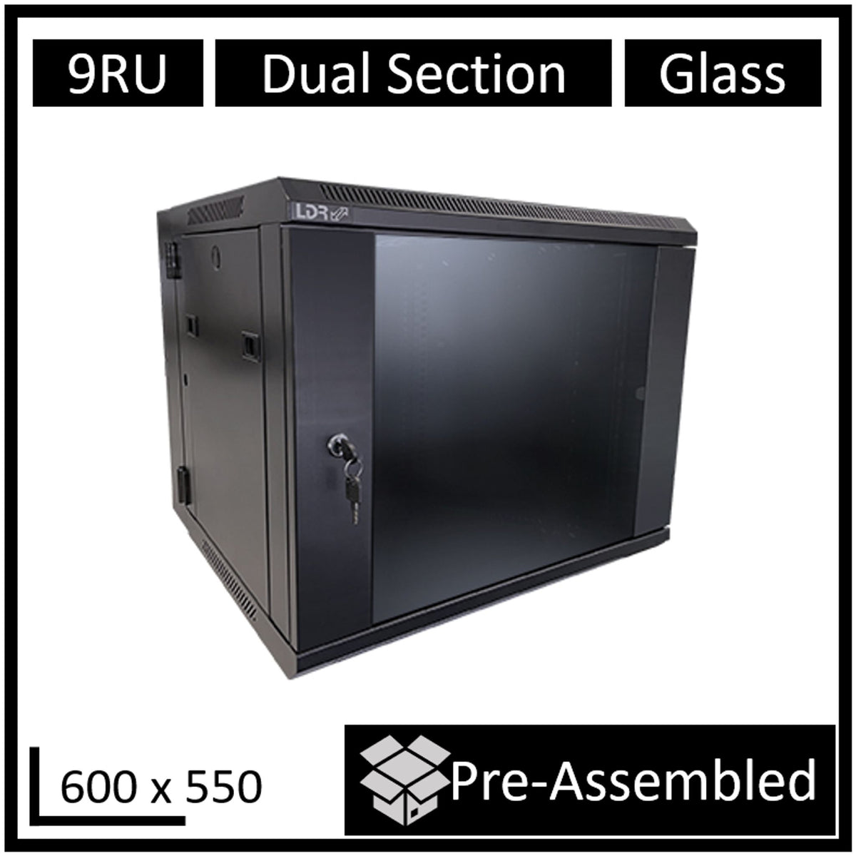 LDR WB-DS65090NB 9U Hinged Wall Mount Cabinet
