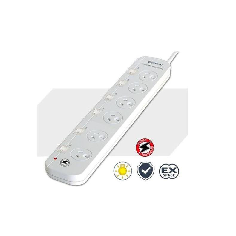 Sansai PAD-661SW 6-Way Power Board with Surge Protection