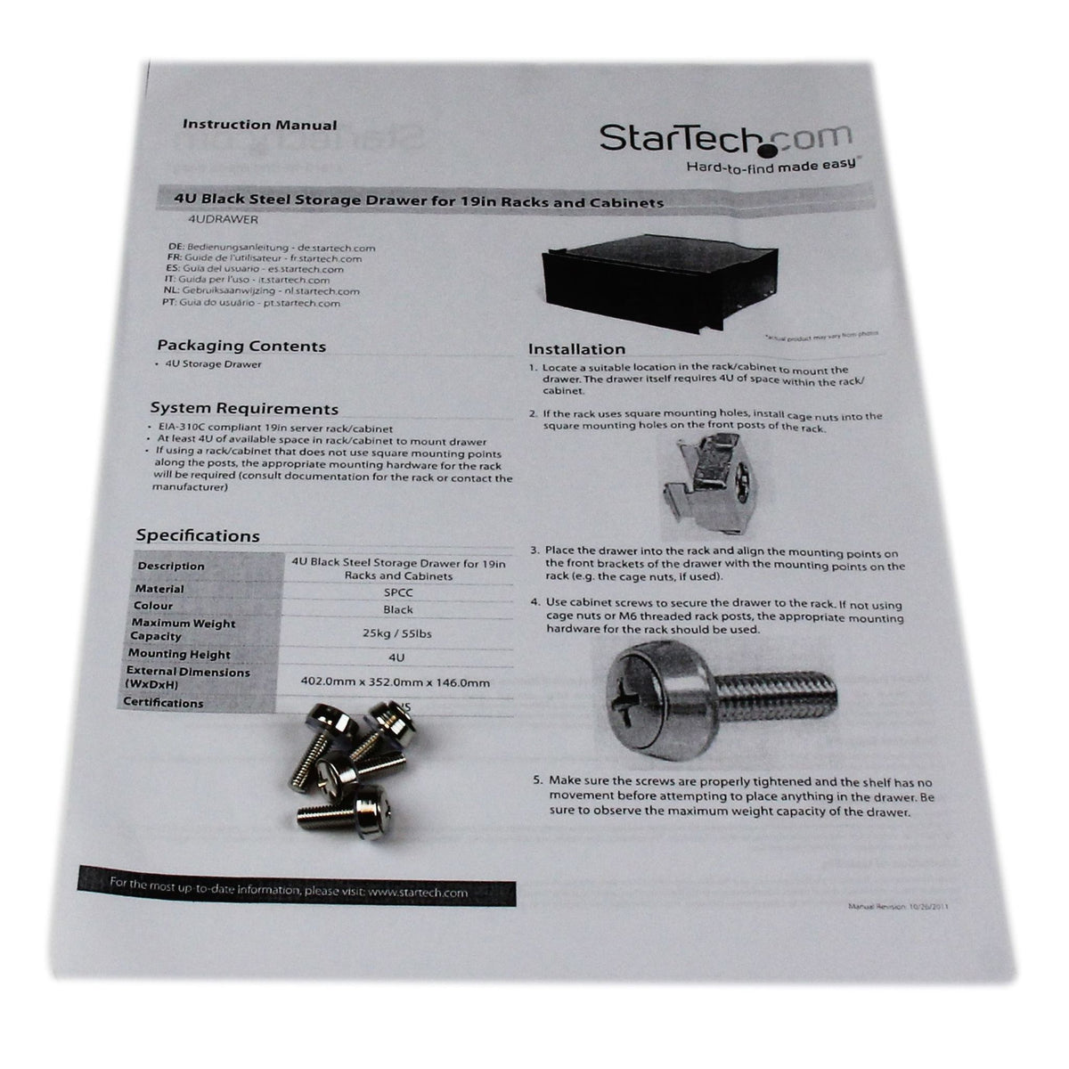 StarTech.com 4UDRAWER 4U Black Steel Storage Drawer ds:ccc06111