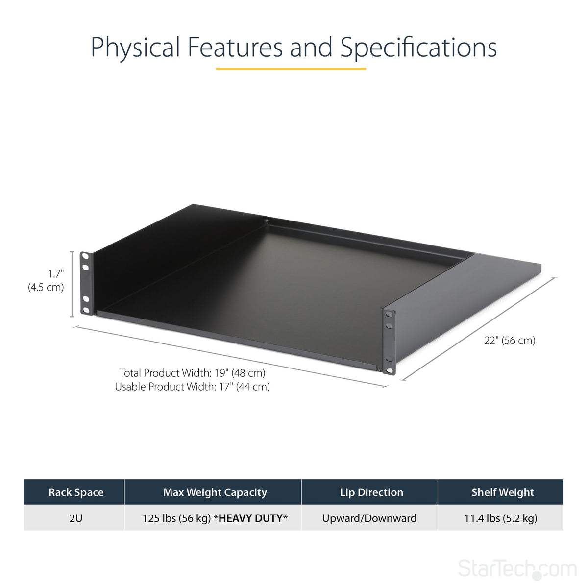 StarTech.com CABSHELFHD 18in Deep 2U Server Rack Cabinet Shelf ds:1b10f3b1