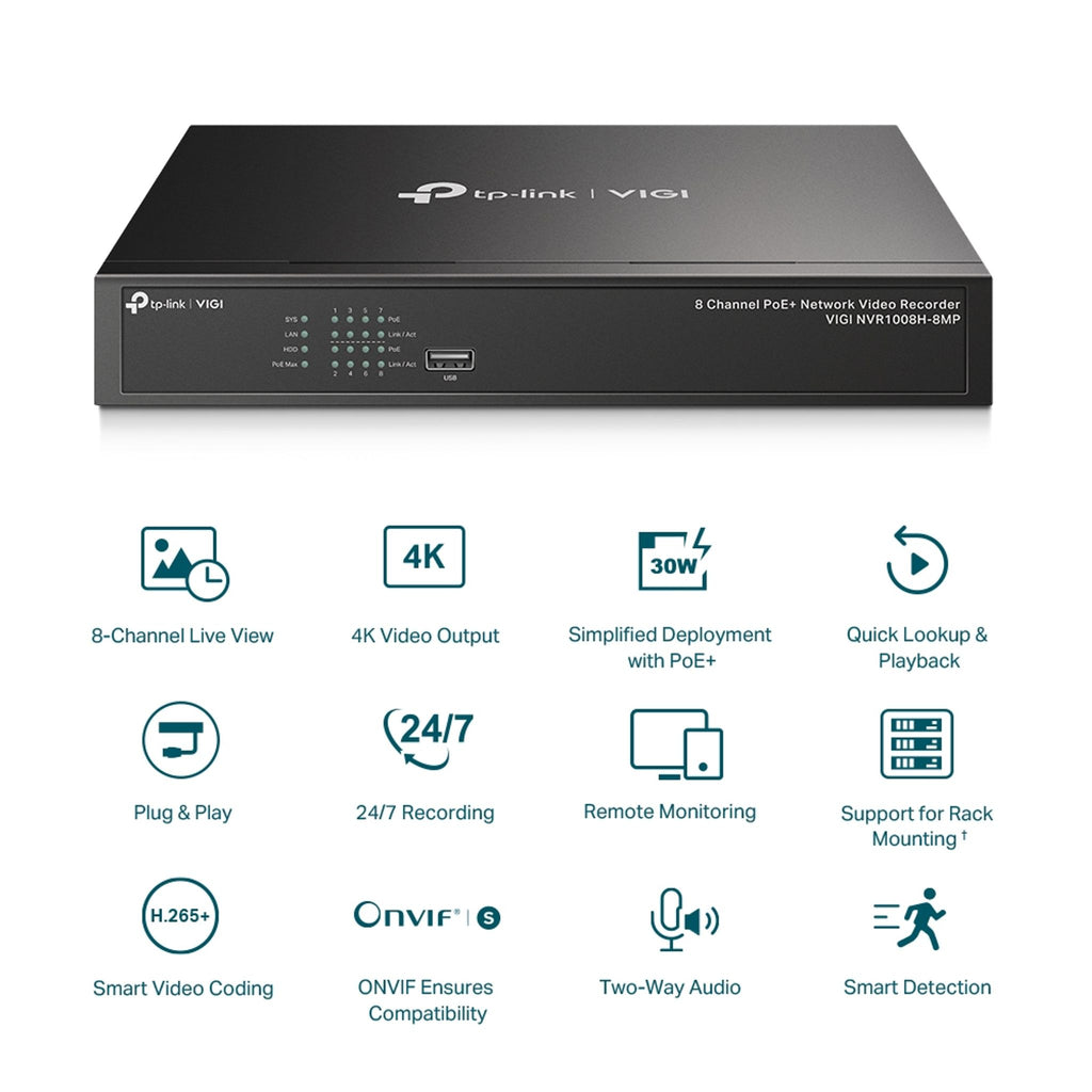 TP-Link VIGI NVR1008H-8MP 8 Channel PoE+ 4K NVR ds:189c90